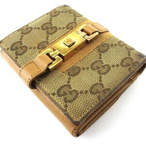 GUCCI Bifold Wallet Beige Brown Red Women Authentic secondhand